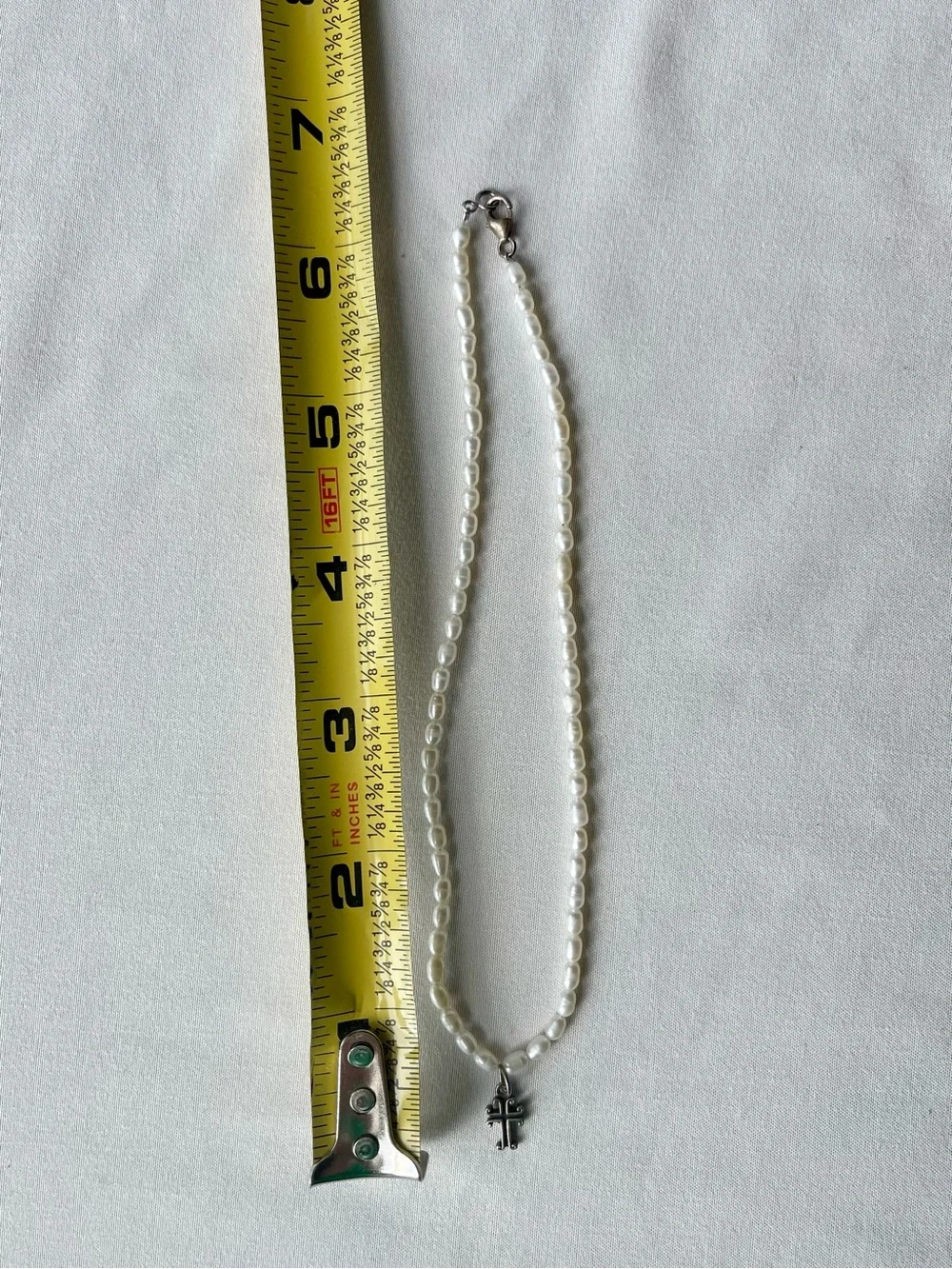Girls' White Pearl Necklace with Silver Cross Charm